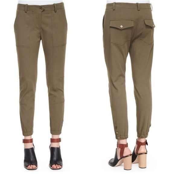 Veronica Beard Army Green Field Cargo Pants Size 6 Cuffed Cropped Patch Pockets - Picture 1 of 11